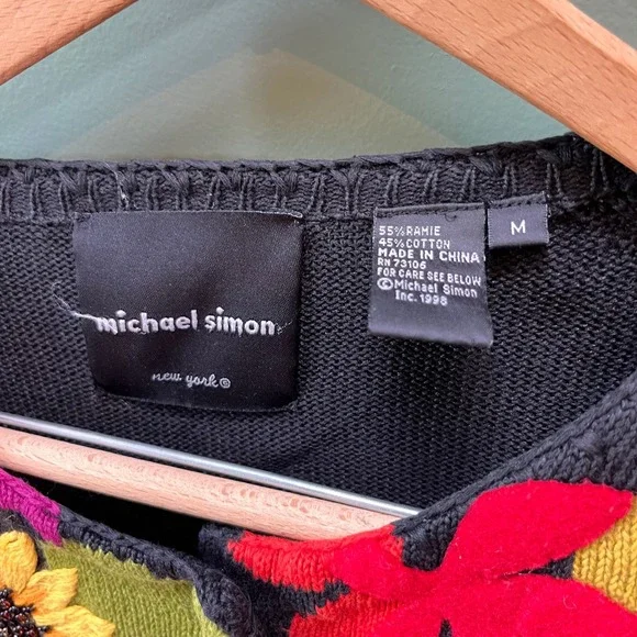 Michael Simon Fall Leaves Sunflower Knit Cardigan M Autumnal Sweater - Picture 3 of 4